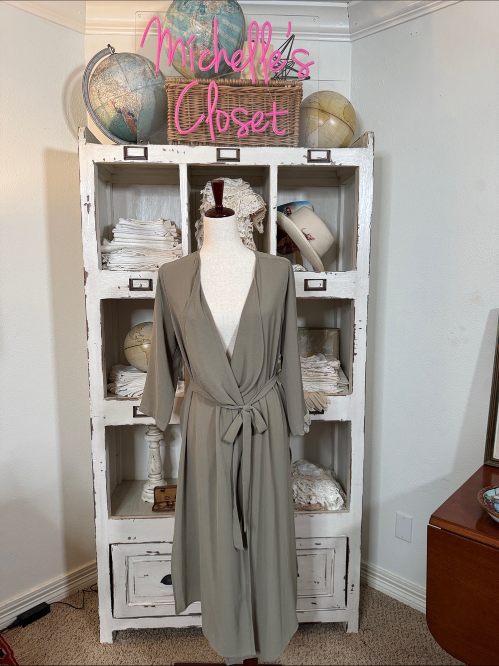 Hiatus Light Olive Wrap Duster with Tie Waist